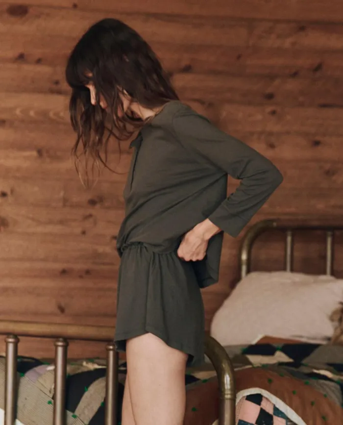 Sleep Tops Women The Great The Crop Sleep Henley Washed Black Sleep Tops Women The Great The Crop Sleep Henley Washed Black