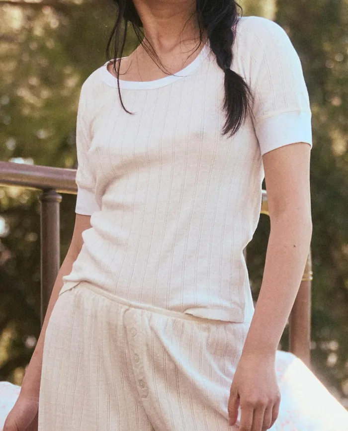 Sleep Tops Women The Great The Pointelle Ballet Tee White Sleep Tops Women The Great The Pointelle Ballet Tee White