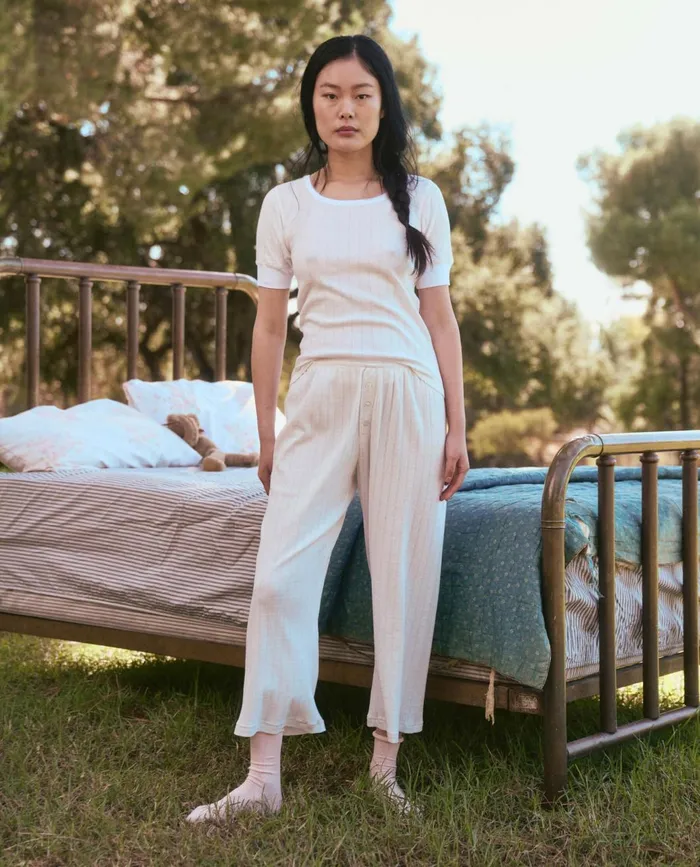Sleep Tops Women The Great The Pointelle Ballet Tee White Sleep Tops Women The Great The Pointelle Ballet Tee White