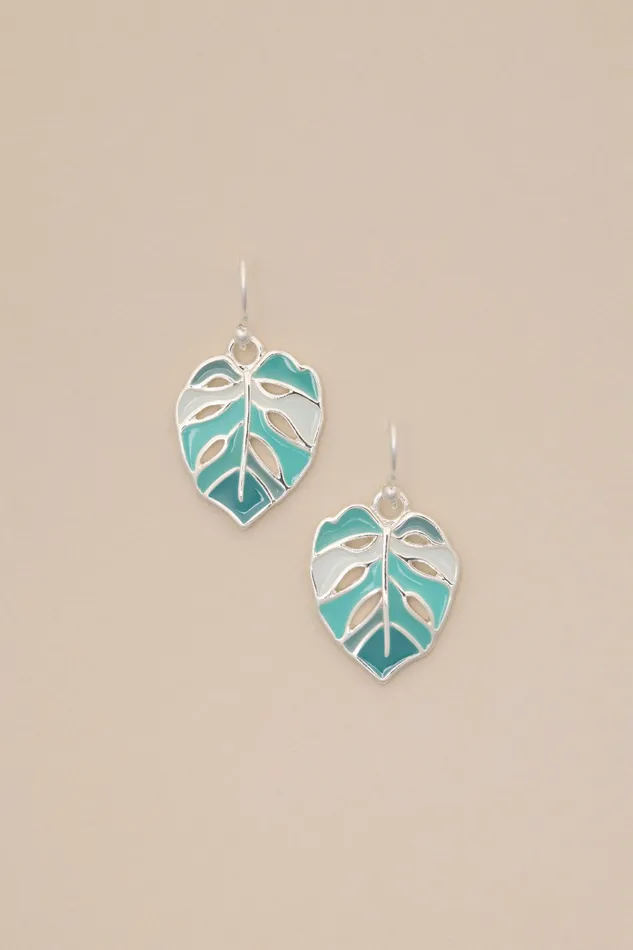 Small Monstera Earrings Silver Women Lucky Brand Jewelry