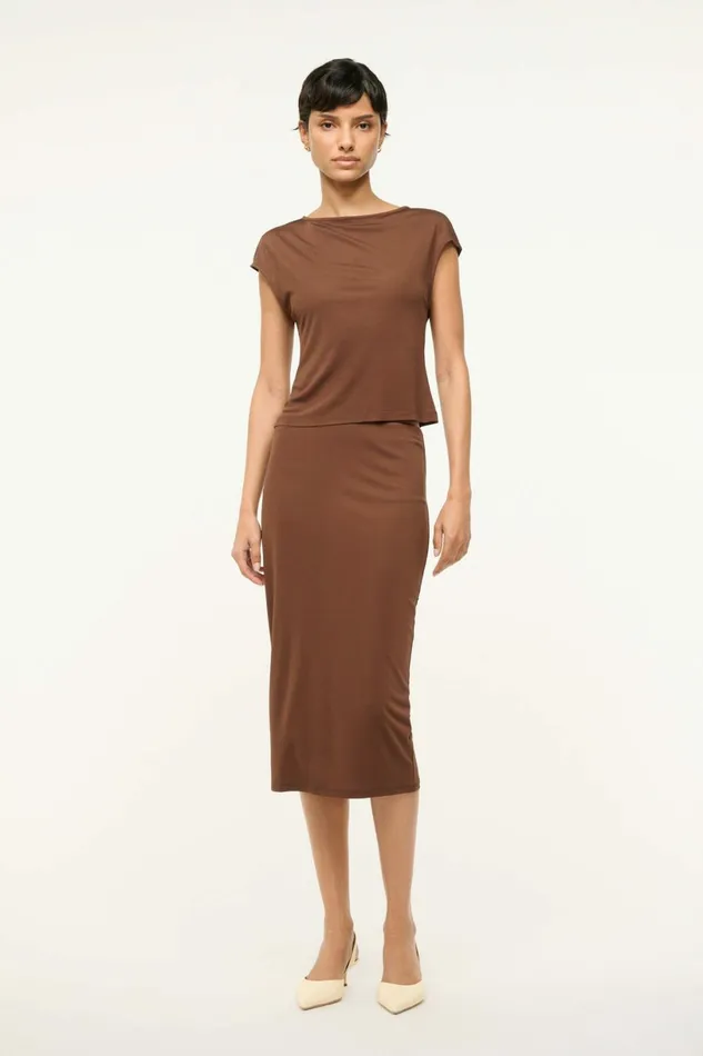 STAUD CHANA SKIRT Dark Oak Women Skirts STAUD CHANA SKIRT Dark Oak Women Skirts