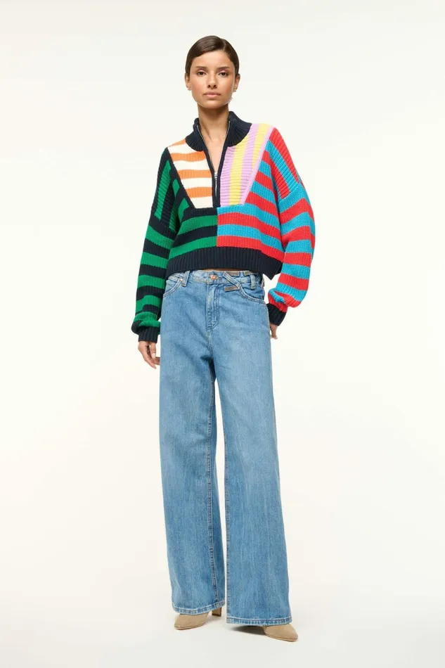 STAUD CROPPED HAMPTON SWEATER Cabana Stripe Multi Women Sweaters STAUD CROPPED HAMPTON SWEATER Cabana Stripe Multi Women Sweaters