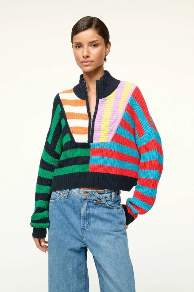 STAUD CROPPED HAMPTON SWEATER Cabana Stripe Multi Women Sweaters STAUD CROPPED HAMPTON SWEATER Cabana Stripe Multi Women Sweaters