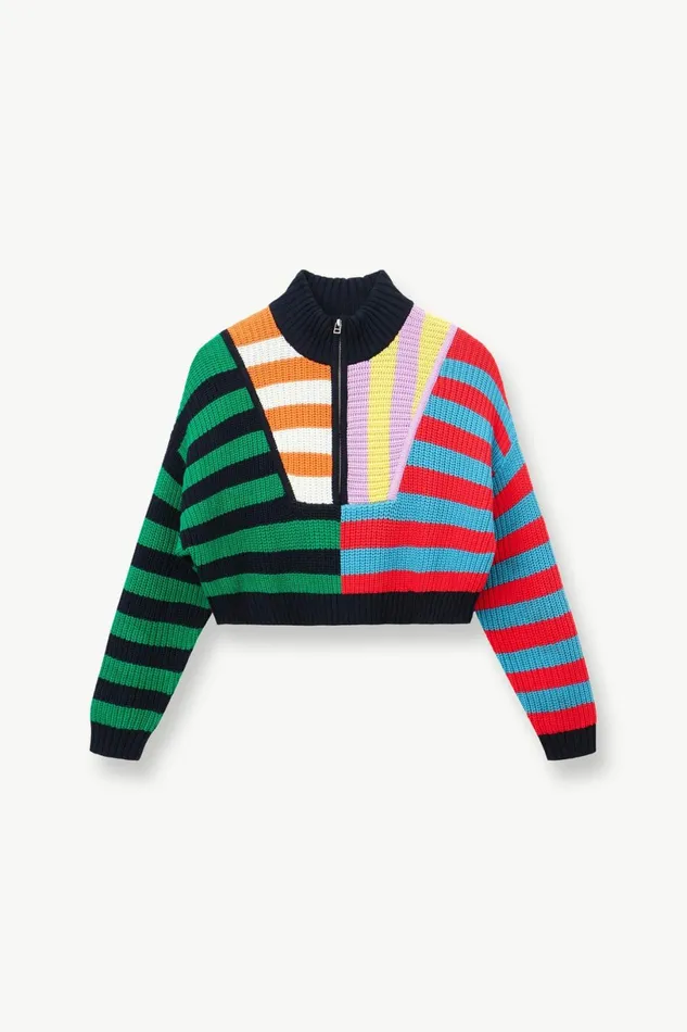 STAUD CROPPED HAMPTON SWEATER Cabana Stripe Multi Women Sweaters STAUD CROPPED HAMPTON SWEATER Cabana Stripe Multi Women Sweaters