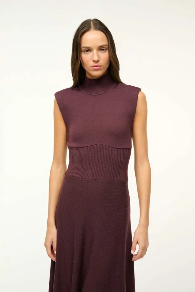 STAUD LAFAYETTE DRESS Merlot Women The Knit Shop STAUD LAFAYETTE DRESS Merlot Women The Knit Shop