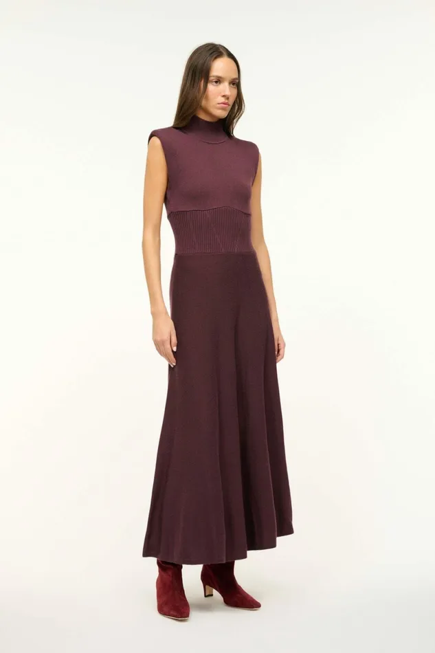 STAUD LAFAYETTE DRESS Merlot Women The Knit Shop STAUD LAFAYETTE DRESS Merlot Women The Knit Shop