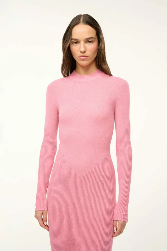 STAUD RAMONA DRESS Damask Pink Women The Knit Shop STAUD RAMONA DRESS Damask Pink Women The Knit Shop