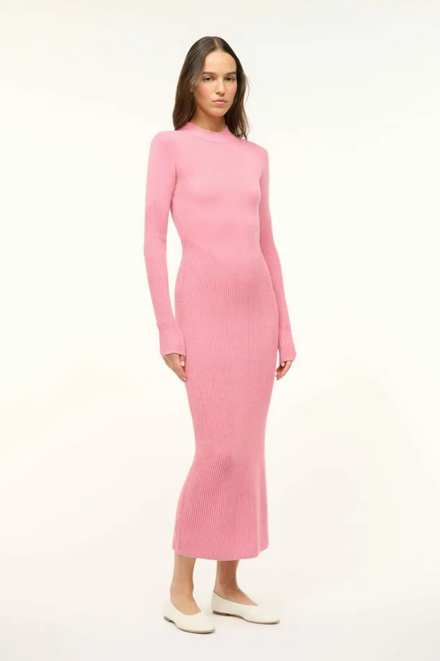 STAUD RAMONA DRESS Damask Pink Women The Knit Shop STAUD RAMONA DRESS Damask Pink Women The Knit Shop