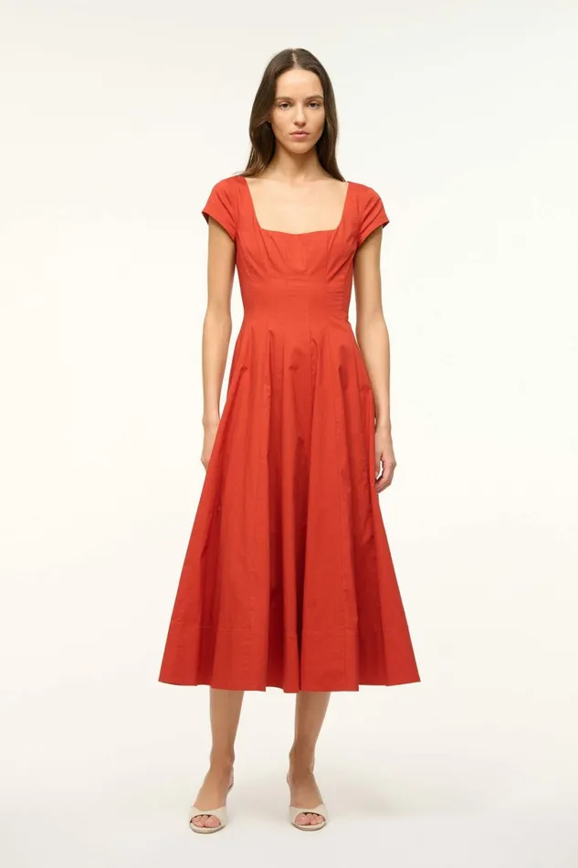 STAUD SHORT SLEEVE WELLS DRESS Rust Women Dresses