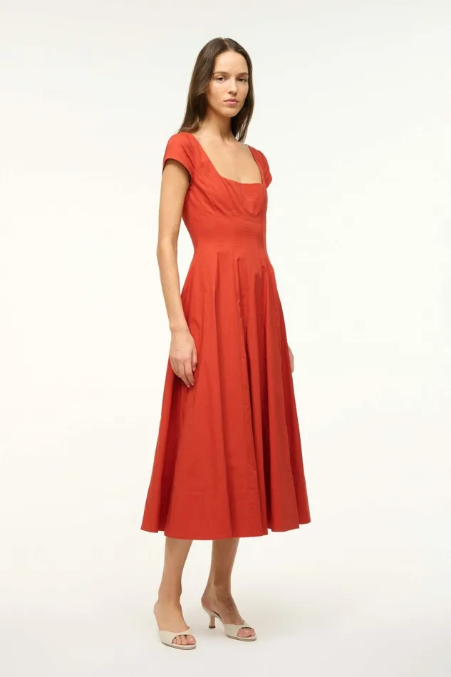 STAUD SHORT SLEEVE WELLS DRESS Rust Women Dresses STAUD SHORT SLEEVE WELLS DRESS Rust Women Dresses