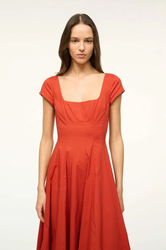 STAUD SHORT SLEEVE WELLS DRESS Rust Women Dresses STAUD SHORT SLEEVE WELLS DRESS Rust Women Dresses