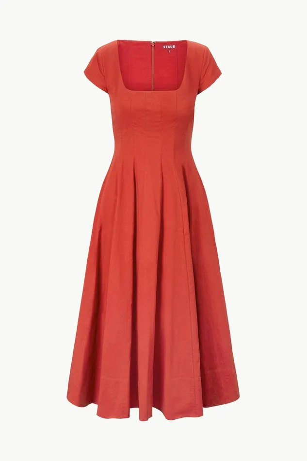 STAUD SHORT SLEEVE WELLS DRESS Rust Women Dresses STAUD SHORT SLEEVE WELLS DRESS Rust Women Dresses