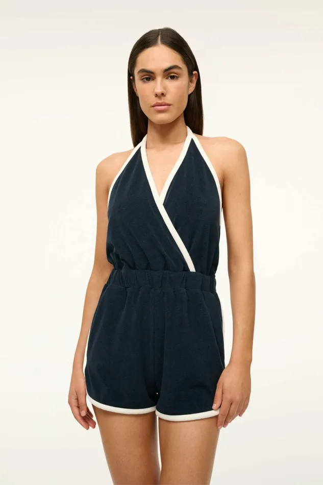 STAUD SINES COVERUP ROMPER Navy White Women Swim STAUD SINES COVERUP ROMPER Navy White Women Swim