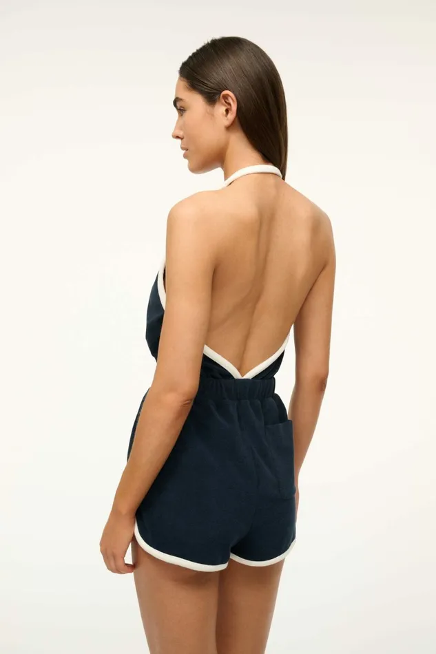 STAUD SINES COVERUP ROMPER Navy White Women Swim STAUD SINES COVERUP ROMPER Navy White Women Swim