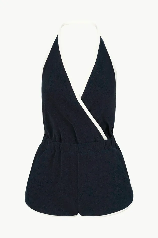 STAUD SINES COVERUP ROMPER Navy White Women Swim STAUD SINES COVERUP ROMPER Navy White Women Swim