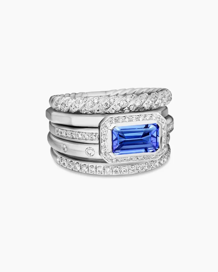 Stax Five Row Ring In 18K White Gold With Diamonds 22mm Women David Yurman Statement Stax Five Row Ring In 18K White Gold With Diamonds 22mm Women David Yurman Statement