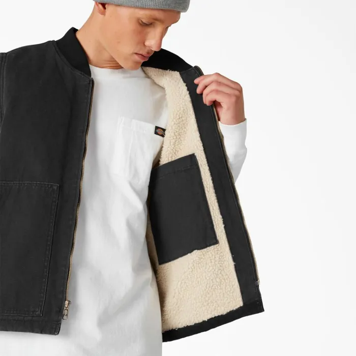 Stonewashed Duck High Pile Fleece Lined Vest Stonewashed Black Stonewashed Black sbk Men Dickies Vests Stonewashed Duck High Pile Fleece Lined Vest Stonewashed Black Stonewashed Black sbk Men Dickies Vests