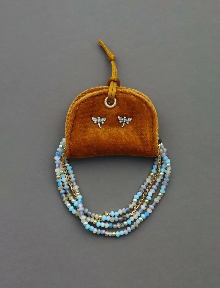 Stud Earring and Beaded Necklace Gift Set Two Tone Women Lucky Brand Jewelry