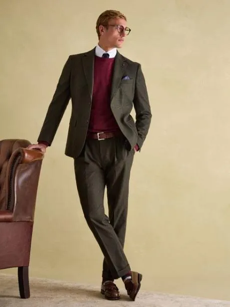 Suits and Tailoring Men Joules Green Slim Fit Texture Suit Trousers