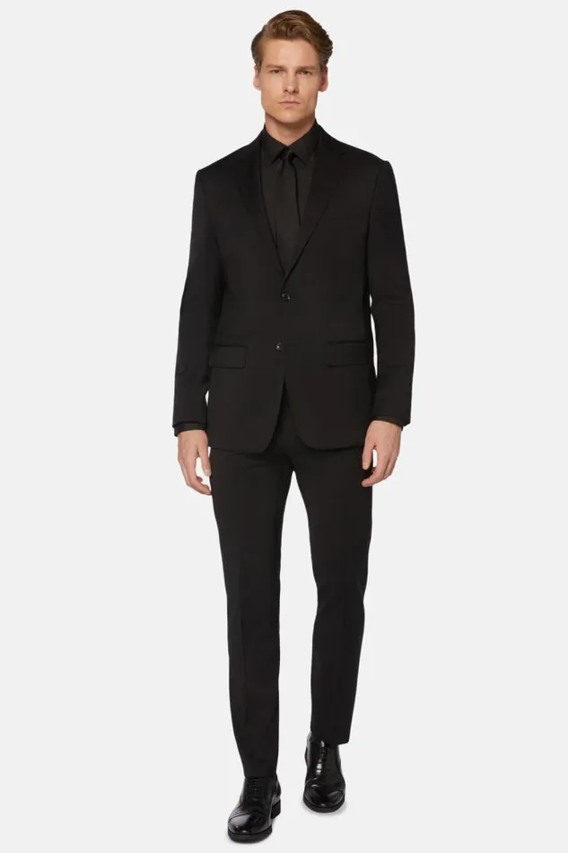 Suits Men Boggi Milano Black Stretch Wool Knit Suit Black
