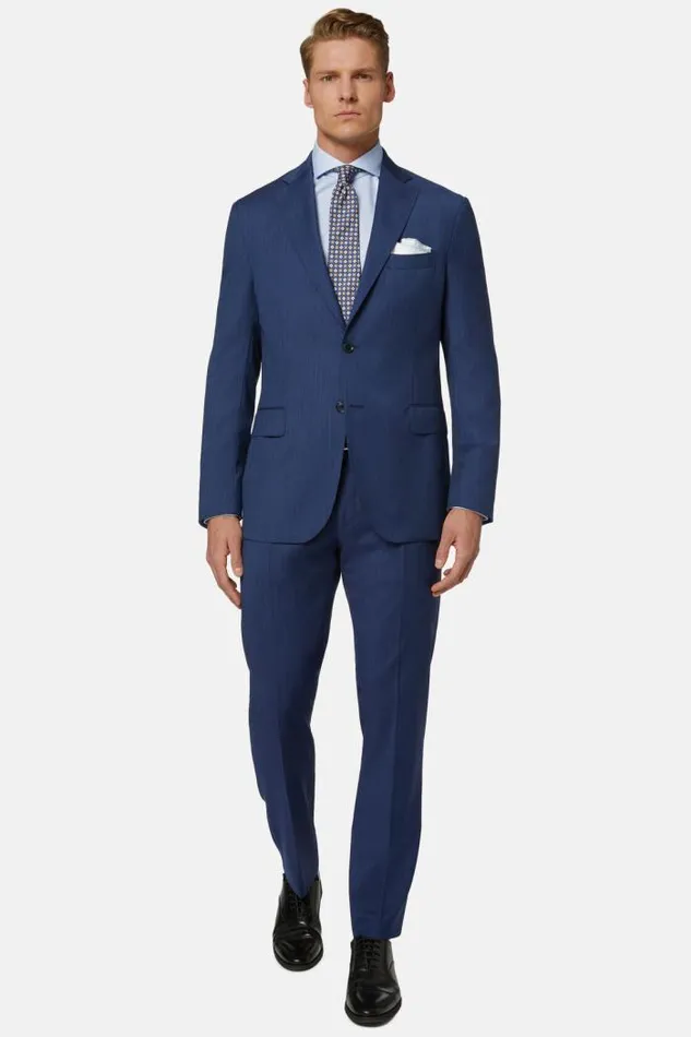 Suits Men Boggi Milano Blue Pinstripe Pure Wool Suit Navy Blue