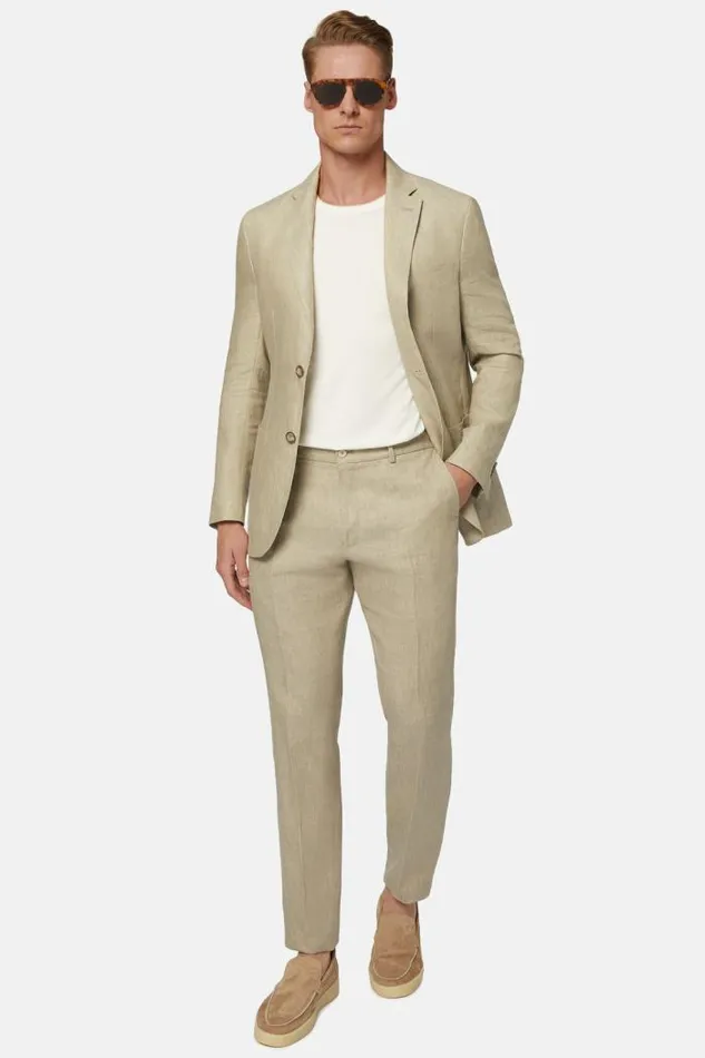 Suits Men Boggi Milano Dove Grey Pure Linen Suit Taupe