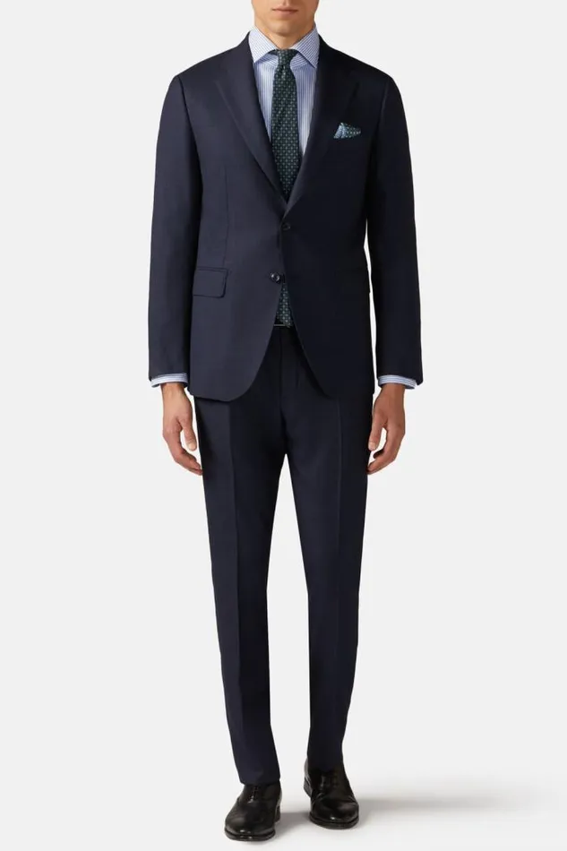 Suits Men Boggi Milano Micro Pattern Navy Suit In Wool Blue