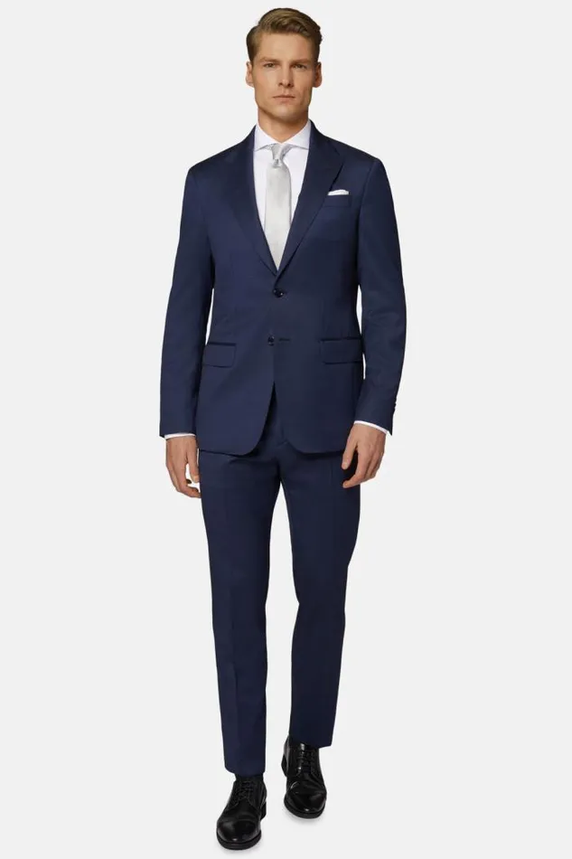 Suits Men Boggi Milano Navy Pinpoint Pure Wool Suit Navy Blue