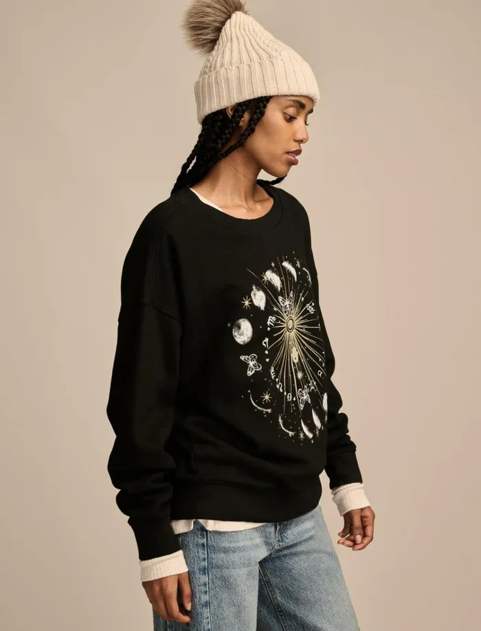 Sun And Moon Crew Neck Fleece Jet Black Women Lucky Brand Sweaters and Sweatshirts
