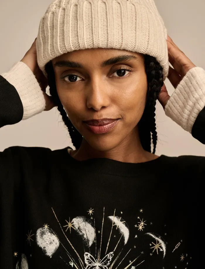 Sun And Moon Crew Neck Fleece Jet Black Women Lucky Brand Sweaters and Sweatshirts
