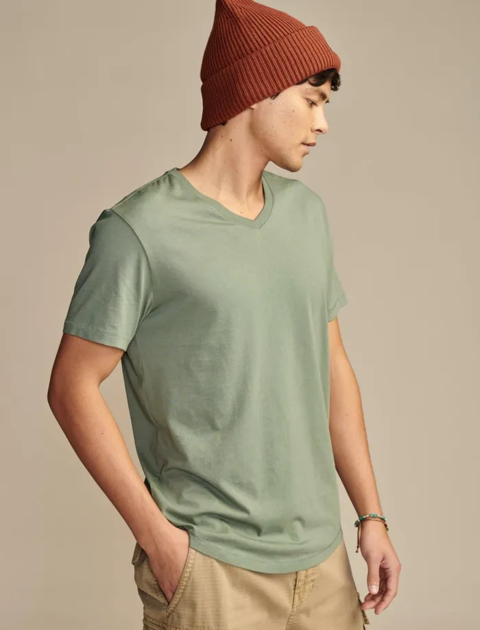 Supima Short Sleeve V Neck Laurel Wreath Men Lucky Brand Shirts and Tops