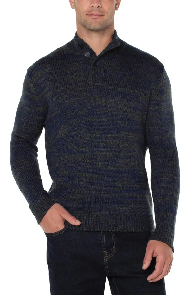 SWEATERS Men Liverpool Los Angeles BUTTON MOCK NECK SWEATER Navy Olive Multi