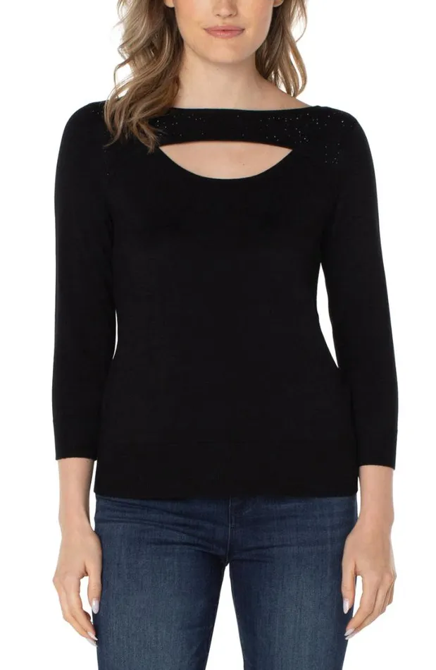 SWEATERS Women Liverpool Los Angeles 34 SLEEVE SWEATER WITH RHINESTONES Black SWEATERS Women Liverpool Los Angeles 34 SLEEVE SWEATER WITH RHINESTONES Black