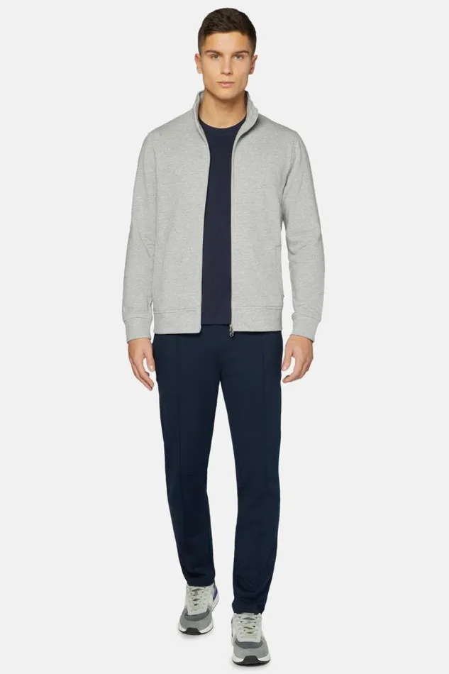 Sweatshirts And Joggers Men Boggi Milano Cotton Mixed Full Zip Sweater Grey