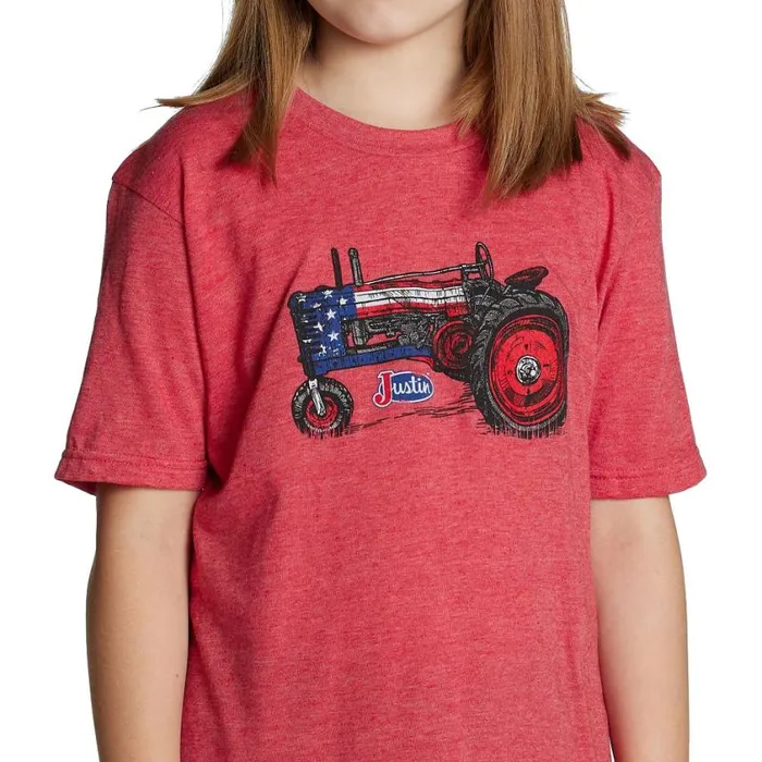 Tshirts and Tops Kids Justin Boots Justin Kid039s Patriotic Tractor Tee Red Heather 040red041