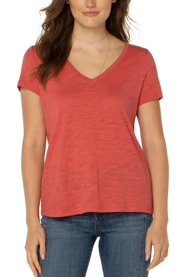 TSHIRTS Women Liverpool Los Angeles VNECK SLUB KNIT TEE Coral
