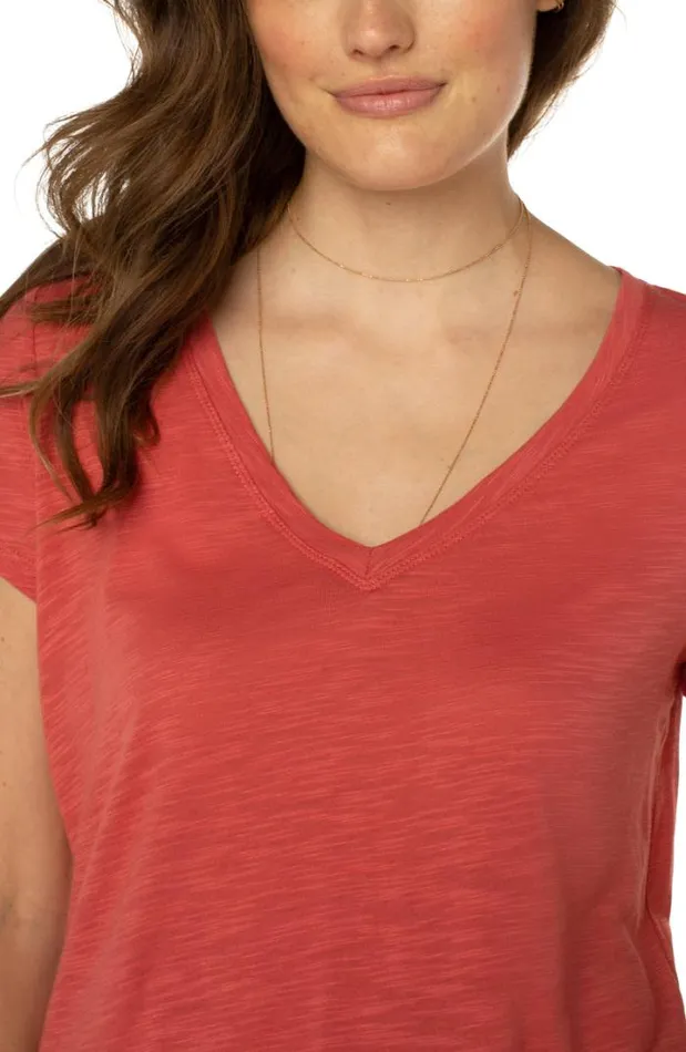 TSHIRTS Women Liverpool Los Angeles VNECK SLUB KNIT TEE Coral