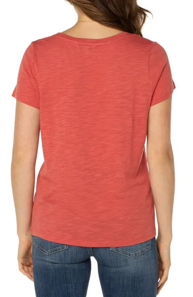 TSHIRTS Women Liverpool Los Angeles VNECK SLUB KNIT TEE Coral