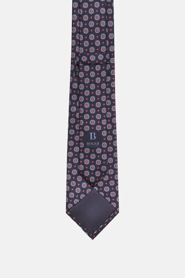 Ties Men Boggi Milano Silk Tie With Medallion Motifs Navy Blue Ties Men Boggi Milano Silk Tie With Medallion Motifs Navy Blue