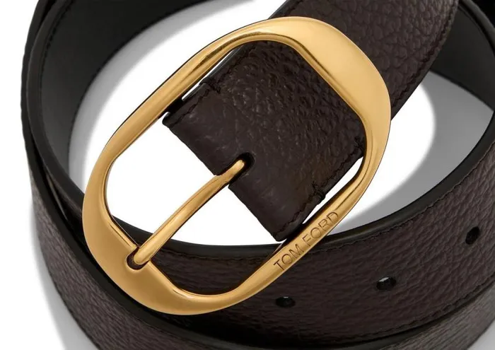 TOM FORD Belts Men GRAIN LEATHER OVAL BELT Chocolate TOM FORD Belts Men GRAIN LEATHER OVAL BELT Chocolate