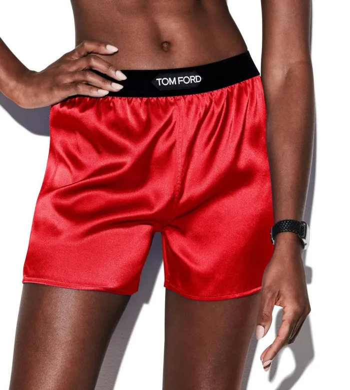 TOM FORD Bottoms Women STRETCH SILK SATIN BOXER SHORTS Oxblood Red TOM FORD Bottoms Women STRETCH SILK SATIN BOXER SHORTS Oxblood Red