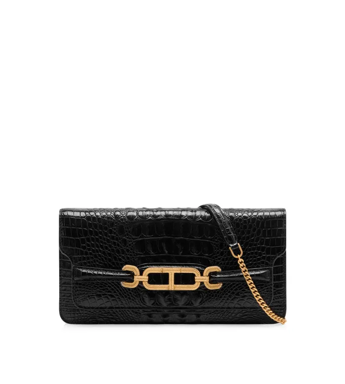 TOM FORD Clutches Women EMBOSSED CROC LEATHER WHITNEY EW SHOULDER BAG Black