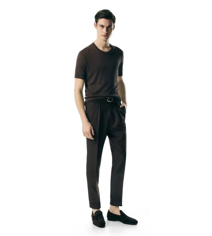 TOM FORD Knitwear Men PLACED RIB CREW NECK Chocolate TOM FORD Knitwear Men PLACED RIB CREW NECK Chocolate