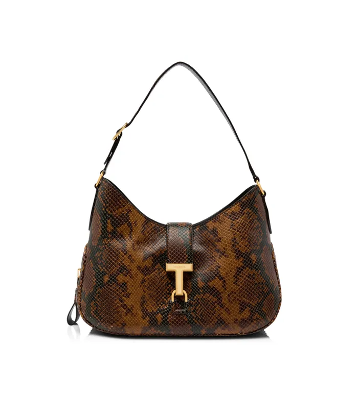 TOM FORD Shoulder Bags Women STAMPED PYTHON LEATHER MONARCH MEDIUM HOBO Caramel