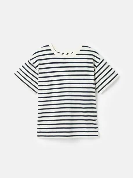 Tops and TShirts Boys Joules Cream and Navy Striped Short Sleeve Stripe TShirt