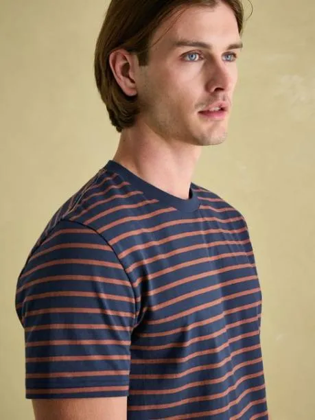 Tops and TShirts Men Joules Brown and Navy Jersey Crew Neck TShirt
