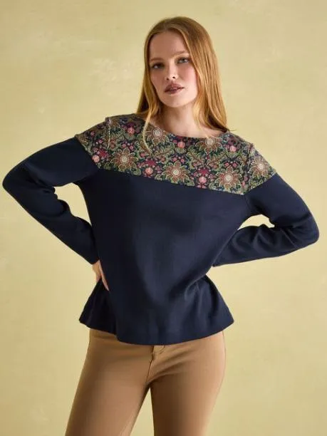 Tops and TShirts Women Joules Navy Damask Boat Neck Breton Top