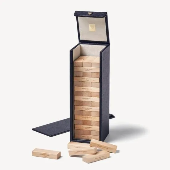 Tumble Tower Game Navy Pebble Women Aspinal Of London Luxury Games