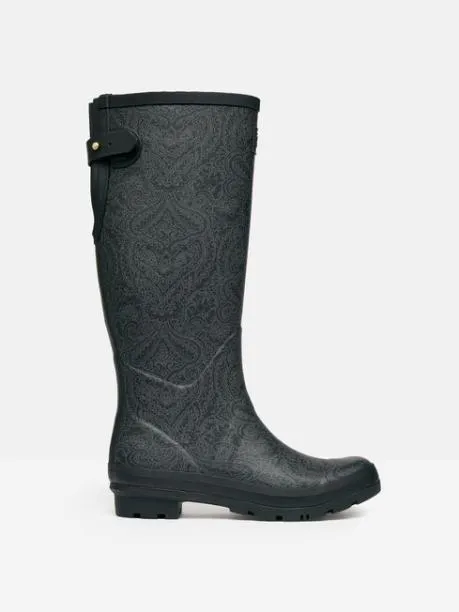 Wellies Women Joules Black Paisley Adjustable Tall Wellies