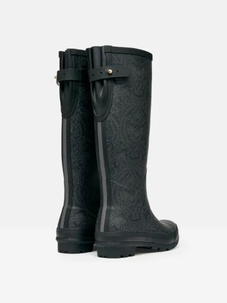 Wellies Women Joules Black Paisley Adjustable Tall Wellies